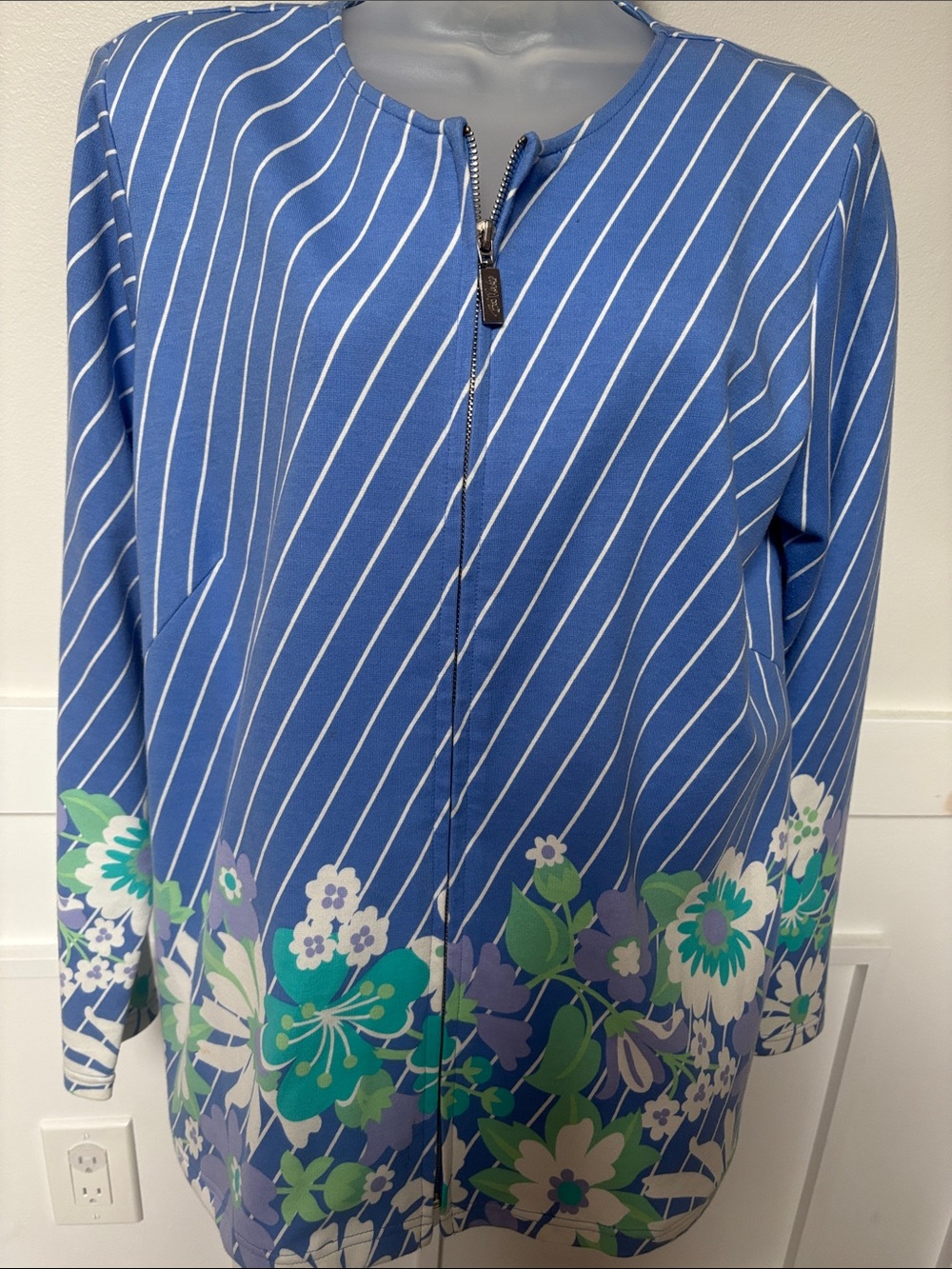 Bob Mackie Women’s Full Zip Up Sweater Jacket Art To Wear Artsy Size Large